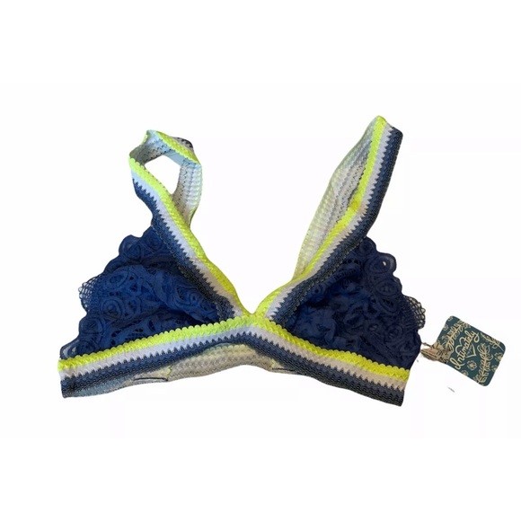 Free People Colorblock Lace Mika Bralette Bra Blue Jean Baby Combo Size S - Picture 2 of 6
